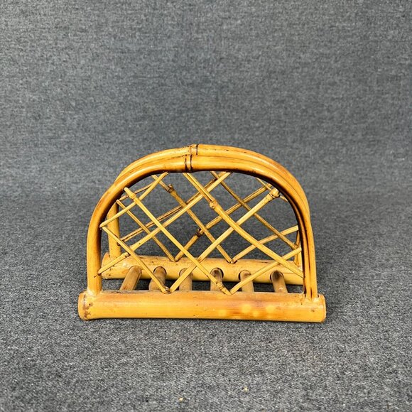 Vintage Bamboo Napkin Holder Boho Rounded Criss Cross Pattern Tiki Boho - Picture 3 of 6
